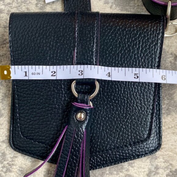 Bijoux Terner Black w Purple Trim Vegan Leather Mini Crossbody Belt Bag - Picture 9 of 11